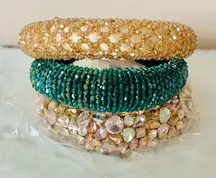 Set of Three Beaded Rhinestone Headbands.