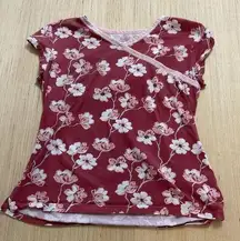 Garnet Hill Asian Wrap Sleep Top Dusty Rose Rust Flower Small Organic Cotton