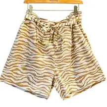 ANNE KLEIN High Rise Linen Blend Tiger Stripe Belted Beige Shorts NEW