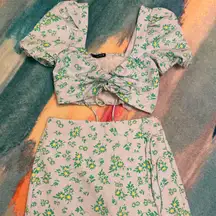 Zara Floral Two-Piece Set with Green and Yellow Accents