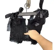 Lace Up Front Corset (Missing String) Bow Tie Shoulder Sheer Feminine Whimsygoth