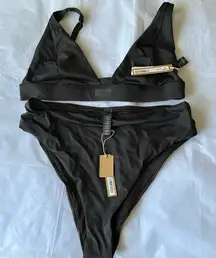 Skims Swim Bikini Set plunge bikini‎ top and mid WAIS bottom, color onyx size XL