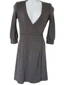 Banana Republic Wrap Dress XS Gray Herringbone Stretch