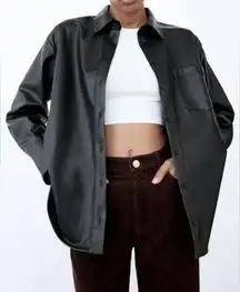 Zara FAUX LEATHER OVERSHIRT Button Top Blouse w/ Patch Pocket Size S NEW