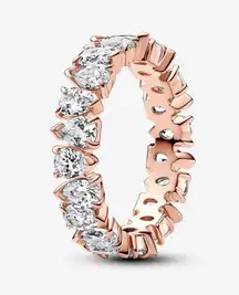 Pandora 14k Rose Gold Plated Alternating Sparkling Band Ring CZ US 7