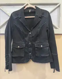 FREE‎ PEOPLE Black RUFFLE BACK Fitted Lace-UP Jacket Size S