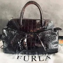 Furla Embossed Croc Leather Handbag