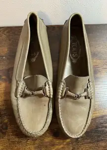 Tods 39.5 Taupe Color Horsebit Suede Gommino Driving Loafers Women’s 9.5