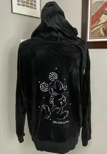 Walt Disney World Black Mickey Mouse Full Zip Velour Zip Up Jacket size …