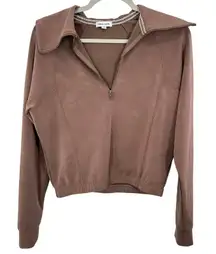 Urban Social Womens Brown Pullover Sweatshirt Collar 1/2 Zip Small Gym Lounge
