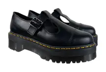 Doc Martens Bethan Black Leather Cutout Platform Mary Jane Shoes 8L 8 Retro