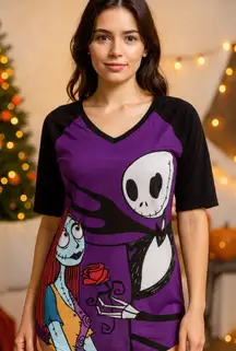 Disney Nightmare Before Christmas Jack & Sally Halloween Nightshirt XS Cozy Goth