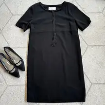 Vintage 80s Rena Rowan for Saville Black Shift Dress Rope Detail Sz 8