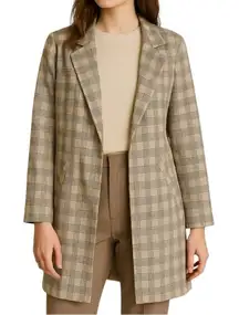 Melloday Longline Houndstooth Plaid Print Open front blazer Long Trench sz large
