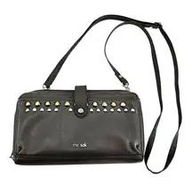 THE SAK IRIS Large Smartphone Crossbody Wallet Leather Gray Rhinestones taupe