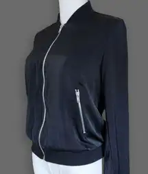 Black Satin Bomber Jacket, Women's S