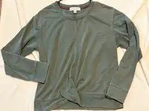 Knox Rose Dark Green Long Sleeve twist bottom top size large boho hippy