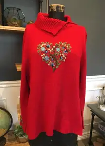 Vintage heart embroidered sweater Coldwater Creek, Red, Sweater, Floral Grandma