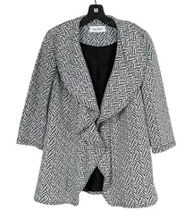 Calvin Klein Womens Size 4 Waterfall Ruffled Open Front Lined Jacket Black White