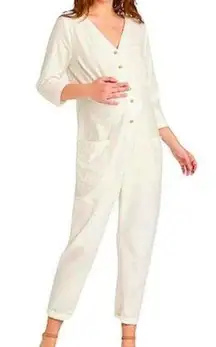 The Nines by HATCH Maternity Button Down Jumpsuit Womens Ivory Size Small