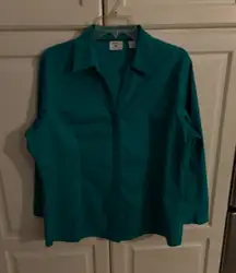 Riders by Lee Easy Care Teal Collared Button Front Shirt Women XL
