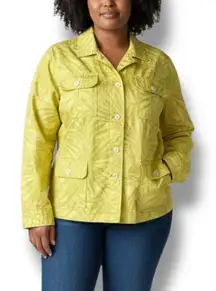 Lafayette 148 Size 20 2X Yellow Tropical Design Cotton Safari Jacket