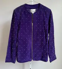 Linea by Louis DellOlio sz S purple moto VTG studded 100% leather‎ jacket