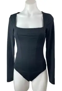 Abercrombie & Fitch Black Long Sleeve Corset Bustier Thong Bodysuit Top Size S