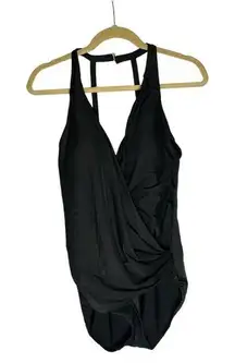 Miraclesuit Black One Piece V Neck Open Back Swimsuit