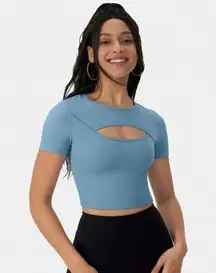 Halara Cloudful Round Neck Cut Out Cropped Sports Top Sz Large Gym Ballet Hike