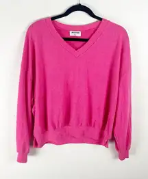 LNA Clothing Pink V-Neck Long Sleeves Drop Shoulders Fuzzy Sweater Small