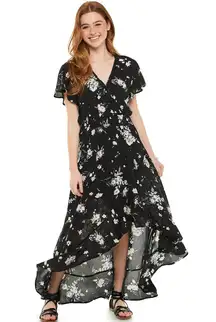 Faux Wrap Maxi Dress Color: Tossed Floral Black Size Small