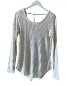 NWT Chaser Revolve Cream Ivory V BACK THERMAL TEE Rice Long Sleeves Dolman M