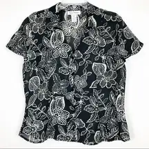 Rena Rowan Floral Black/White Button Down Blouse