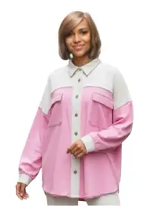 POL Shacket Jacket Shirt Colorblock Pink Long Sleeve Button Down Large  NWOT