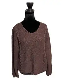 Diane Von Furstenburg Cable Knit Dark Brown Sweater Size L 100% Cotton USA Made