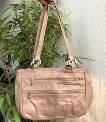 90s Vintage Y2K Beige Tan Khaki Cream Genuine leather shoulder hand bag purse silver hardware #cottagecore #coquette 