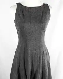 NWT Ralph Lauren Dark Gray Panel Dress Brown Leather Trim Size 4 Dark Academia