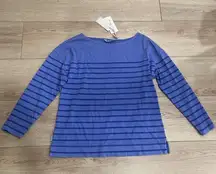 NWT Vineyard Vines Overdyed Striped Boatneck Marlin Blue Top Size XXS