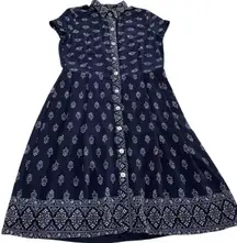 Single Los Angeles Dress Womens‎ Small Navy Blue White Button Front Short Sleeve