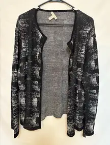 Eileen Fisher Black Bone Fine Organic‎ Linen Crepe Knit Cardigan Size Large