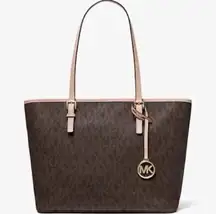 MICHAEL KORS Women's Brown Monogram Medium Jet Set Zip Top Tote Authentic