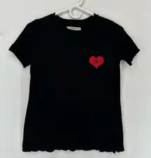 Adam Levine Broken Heart Embroidered T Shirt Women’s Medium Black