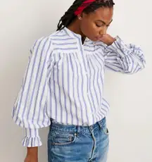 ALEX MILL‎ LEE RUFFLE CUFF BUTTON UP BLOUSE SHIRT Blue White Stripe Sz Small