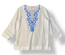 Lilly Pulitzer Amelia Island White Blue Linen Tunic Top Size Small‎ Coastal