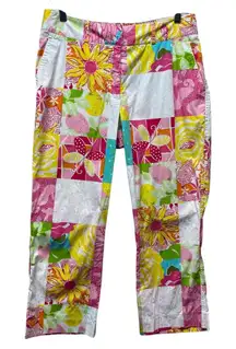 Lilly Pulitzer Vtg White Label‎ Cropped Pants Sz 8 Floral Patchwork Colorful