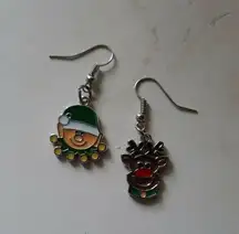 Earrings Christmas Reindeer Elf Holiday Wire Gift Present Fun Unique Green Red