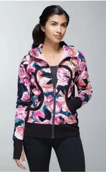 Lululemon Secret Garden Vintage Pink Floral Scuba Zip Hoodie Jacket Size 6