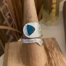 Neon Blue Apatite Solid Sterling Silver Ring Size 7.5 Adjustable