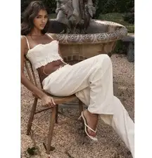 HOUSE OF CB Frankie Broderie Anglaise Drawstring Pants in Ivory Size Medium